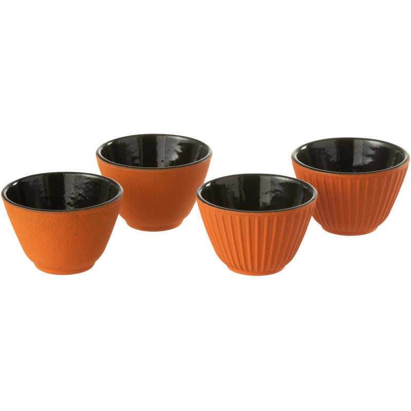 Lot de 4 Tasses à thé Japandi chic 110 ml Fonte Orange Émaillé Kumori 