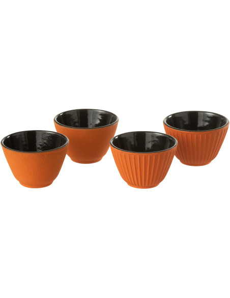 Lot de 4 Tasses à thé Japandi chic 110 ml Fonte Orange Émaillé Kumori 