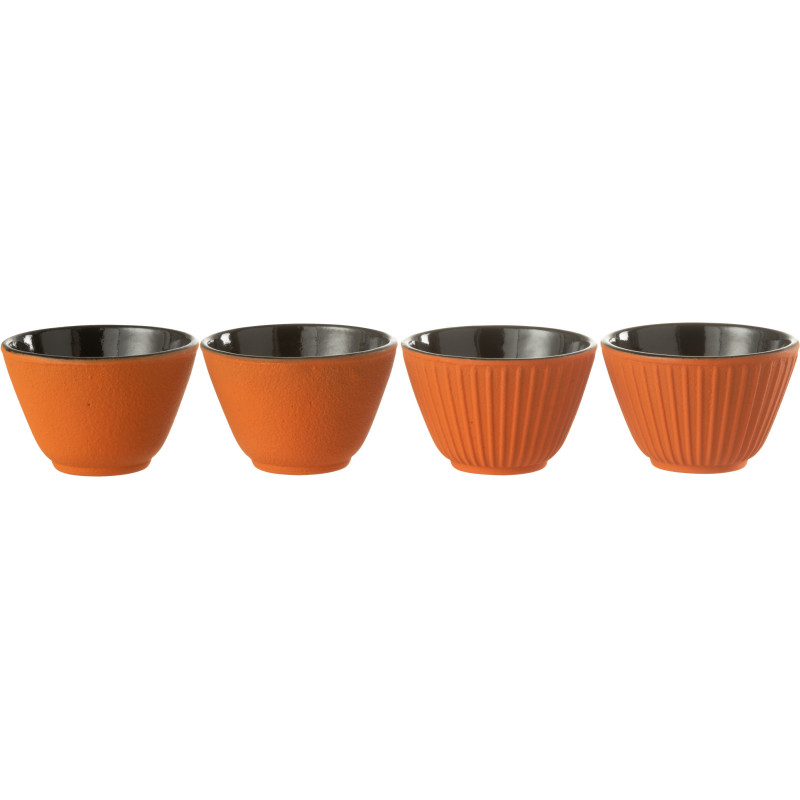 Lot de 4 Tasses à thé Japandi chic 110 ml Fonte Orange Émaillé Kumori 