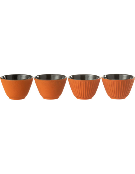 Lot de 4 Tasses à thé Japandi chic 110 ml Fonte Orange Émaillé Kumori 