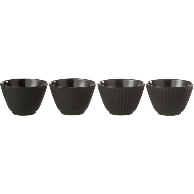 Lot de 4 Tasses à thé Japandi chic 110 ml Fonte Noir Émaillé Kumori 