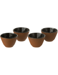 Lot de 4 Tasses à thé Japandi chic 110 ml Fonte Marron Émaillé Kumori 