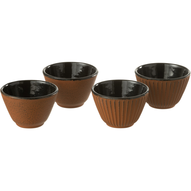 Lot de 4 Tasses à thé Japandi chic 110 ml Fonte Marron Émaillé Kumori 