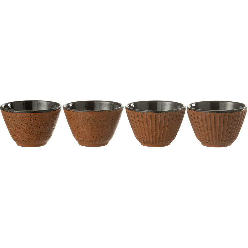Lot de 4 Tasses à thé Japandi chic 110 ml Fonte Marron Émaillé Kumori 