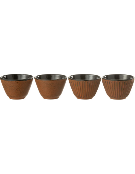 Lot de 4 Tasses à thé Japandi chic 110 ml Fonte Marron Émaillé Kumori 