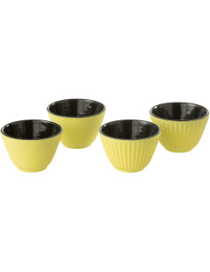 Lot de 4 Tasses à thé Japandi chic 110 ml Fonte Jaune Émaillé Kumori 