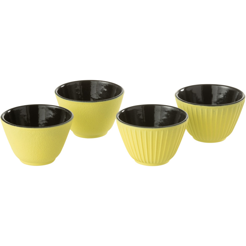 Lot de 4 Tasses à thé Japandi chic 110 ml Fonte Jaune Émaillé Kumori 