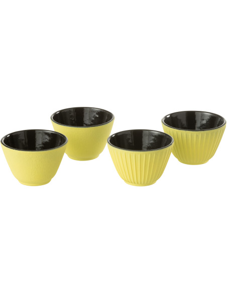 Lot de 4 Tasses à thé Japandi chic 110 ml Fonte Jaune Émaillé Kumori 