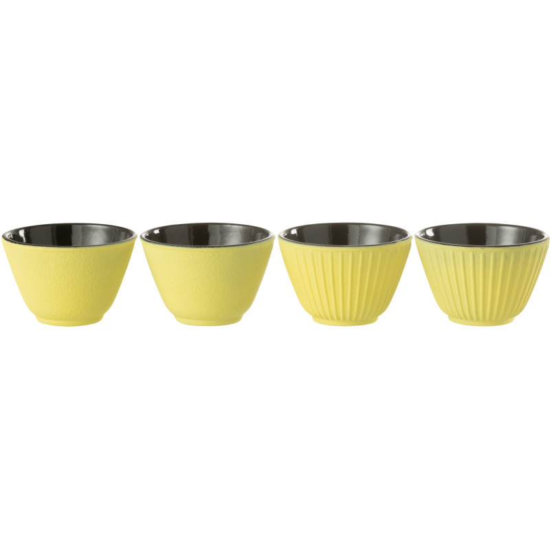 Lot de 4 Tasses à thé Japandi chic 110 ml Fonte Jaune Émaillé Kumori 