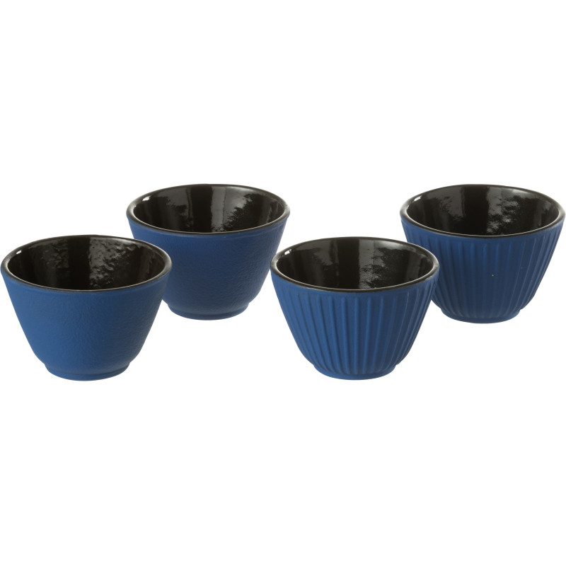 Lot de 4 Tasses à thé Japandi chic 110 ml Fonte Bleu foncé Émaillé Kumori 