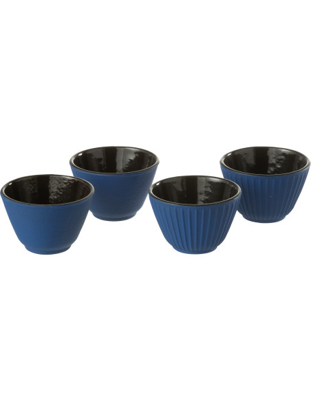 Lot de 4 Tasses à thé Japandi chic 110 ml Fonte Bleu foncé Émaillé Kumori 