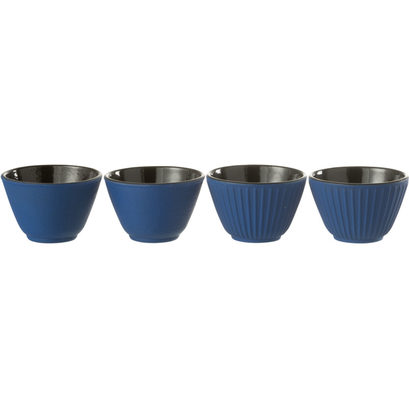 Lot de 4 Tasses à thé Japandi chic 110 ml Fonte Bleu foncé Émaillé Kumori 