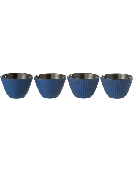 Lot de 4 Tasses à thé Japandi chic 110 ml Fonte Bleu foncé Émaillé Kumori 