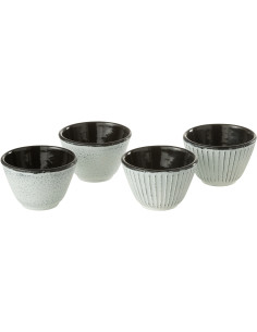Lot de 4 Tasses à thé Japandi chic 110 ml Fonte Blanc Émaillé Kumori 