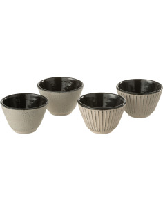 Lot de 4 Tasses à thé Japandi chic 110 ml Fonte Beige Émaillé Kumori 