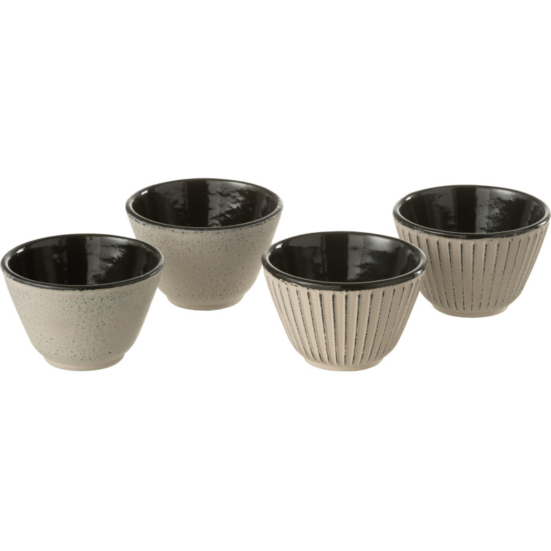 Lot de 4 Tasses à thé Japandi chic 110 ml Fonte Beige Émaillé Kumori 
