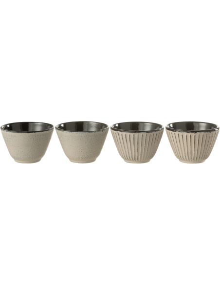 Lot de 4 Tasses à thé Japandi chic 110 ml Fonte Beige Émaillé Kumori 