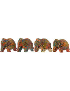 Lot de 4 Statuettes déco Éléphants indiens H 10 cm Bois de manguier Multicolore Delhi 