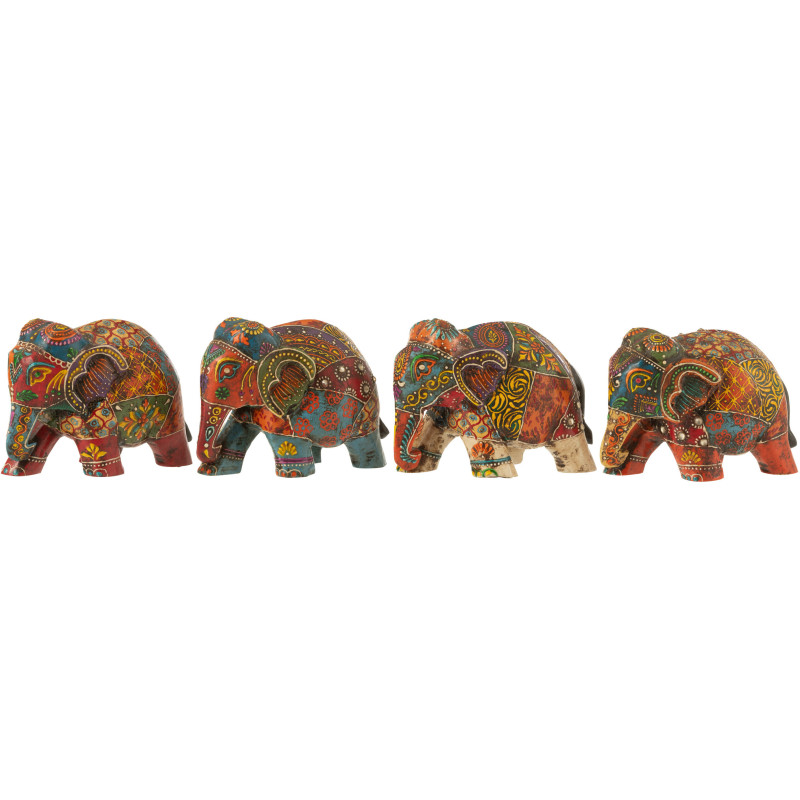 Lot de 4 Statuettes déco Éléphants indiens H 10 cm Bois de manguier Multicolore Delhi 