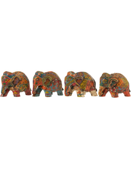Lot de 4 Statuettes déco Éléphants indiens H 10 cm Bois de manguier Multicolore Delhi 