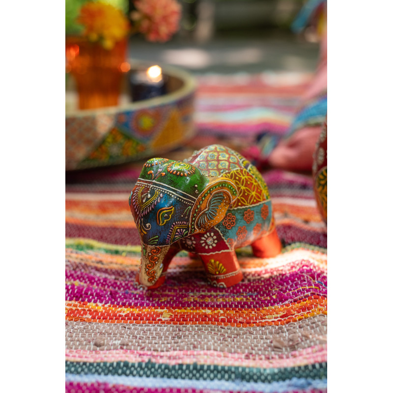 Lot de 4 Statuettes déco Éléphants indiens H 10 cm Bois de manguier Multicolore Delhi 