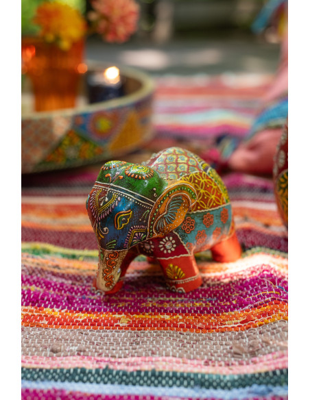 Lot de 4 Statuettes déco Éléphants indiens H 10 cm Bois de manguier Multicolore Delhi 