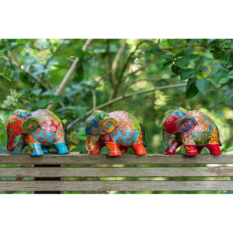 Lot de 4 Statuettes déco Éléphants indiens H 10 cm Bois de manguier Multicolore Delhi 