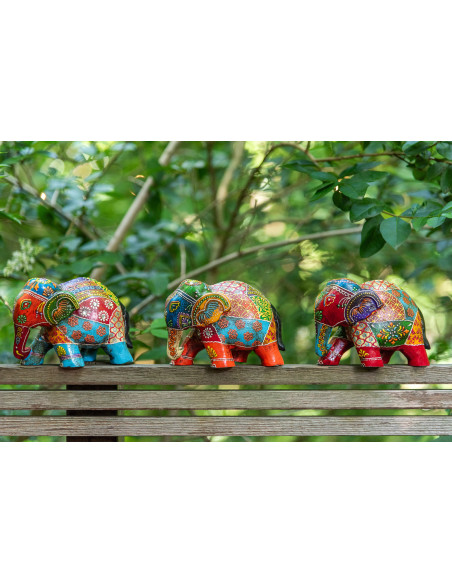 Lot de 4 Statuettes déco Éléphants indiens H 10 cm Bois de manguier Multicolore Delhi 