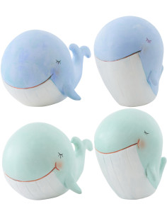 Lot de 4 Statuettes déco Baleines H 8 cm Résine Bleu clair Vert clair Bloopa 
