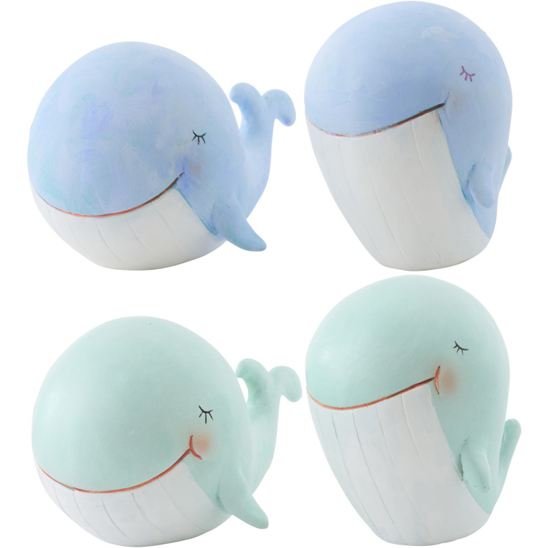 Lot de 4 Statuettes déco Baleines H 8 cm Résine Bleu clair Vert clair Bloopa 