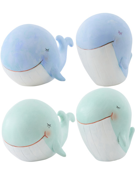 Lot de 4 Statuettes déco Baleines H 8 cm Résine Bleu clair Vert clair Bloopa 