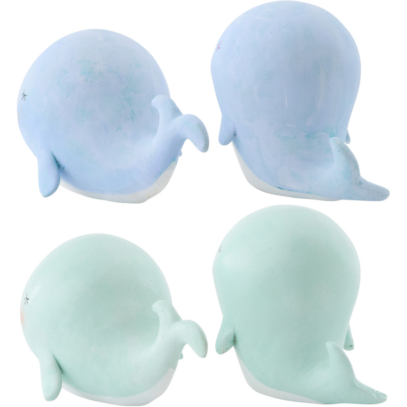 Lot de 4 Statuettes déco Baleines H 8 cm Résine Bleu clair Vert clair Bloopa 