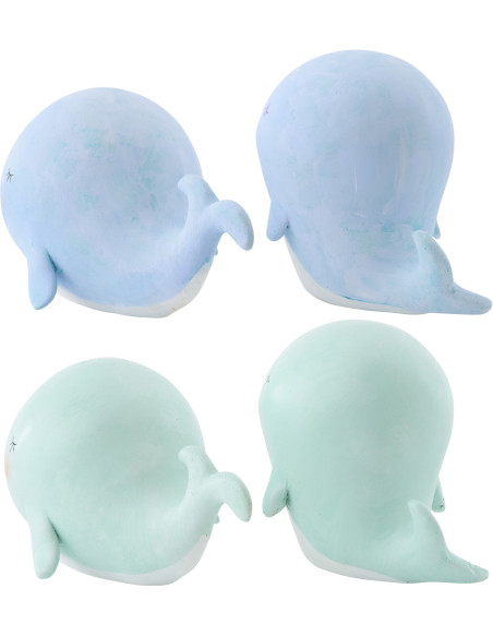 Lot de 4 Statuettes déco Baleines H 8 cm Résine Bleu clair Vert clair Bloopa 