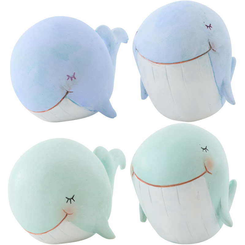 Lot de 4 Statuettes déco Baleines H 6 cm Résine Bleu clair Vert clair Bloopa 