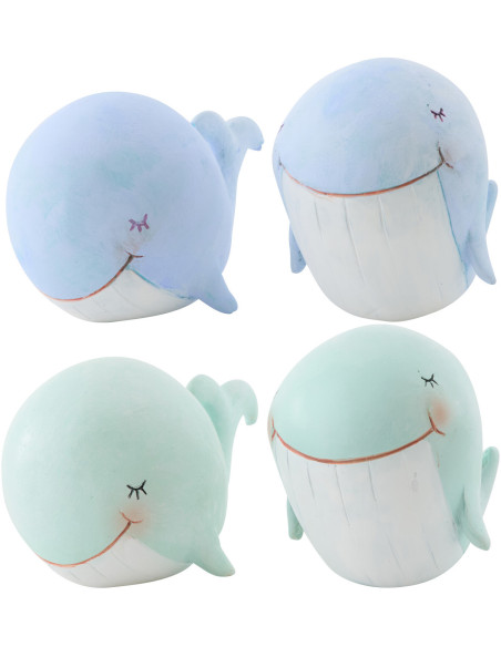 Lot de 4 Statuettes déco Baleines H 6 cm Résine Bleu clair Vert clair Bloopa 