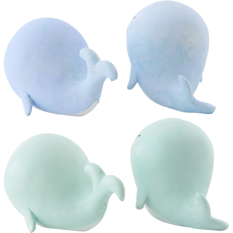 Lot de 4 Statuettes déco Baleines H 6 cm Résine Bleu clair Vert clair Bloopa 
