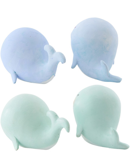Lot de 4 Statuettes déco Baleines H 6 cm Résine Bleu clair Vert clair Bloopa 