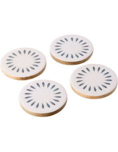 Lot de 4 Sous-verres japandi Rond 10 cm Bois de manguier Blanc Bleu foncé Naturel Kizuna 