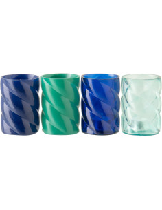 Lot de 4 Photophores design Torsadé D 7 cm Verre Bleu Vert Torsalia 