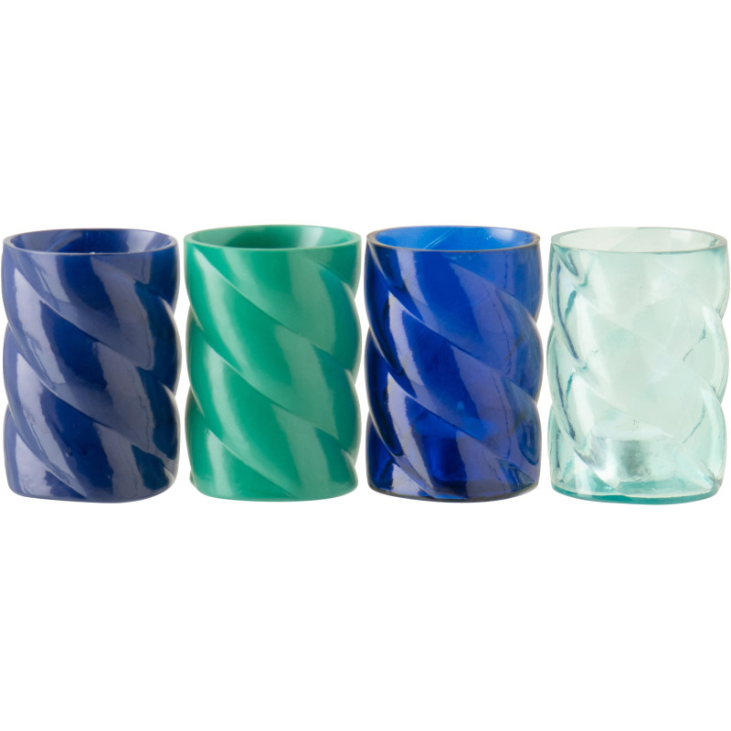 Lot de 4 Photophores design Torsadé D 7 cm Verre Bleu Vert Torsalia 