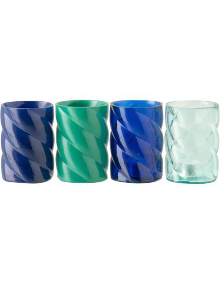 Lot de 4 Photophores design Torsadé D 7 cm Verre Bleu Vert Torsalia 