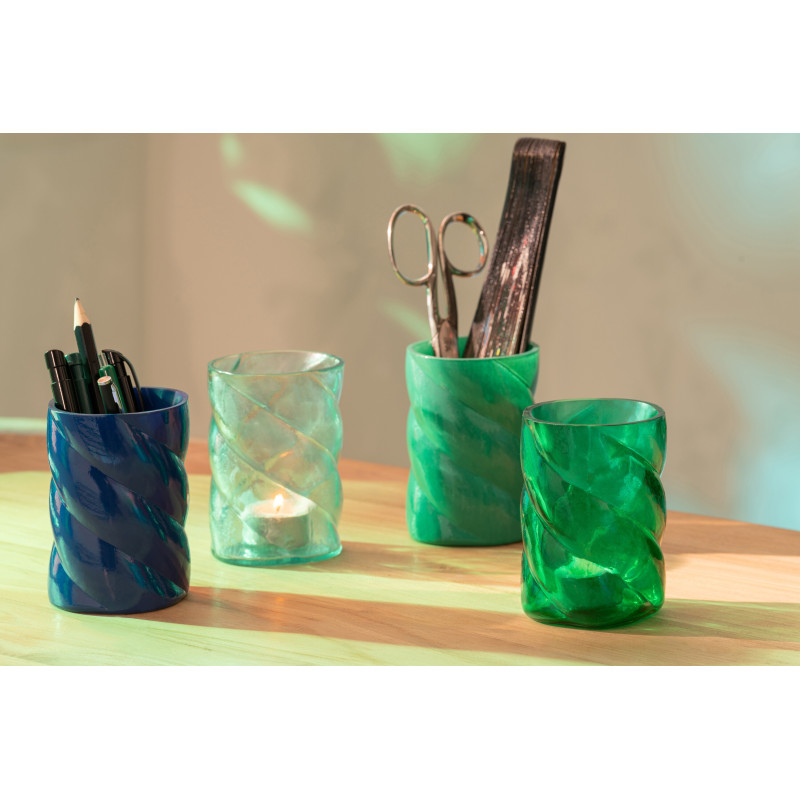 Lot de 4 Photophores design Torsadé D 7 cm Verre Bleu Vert Torsalia 