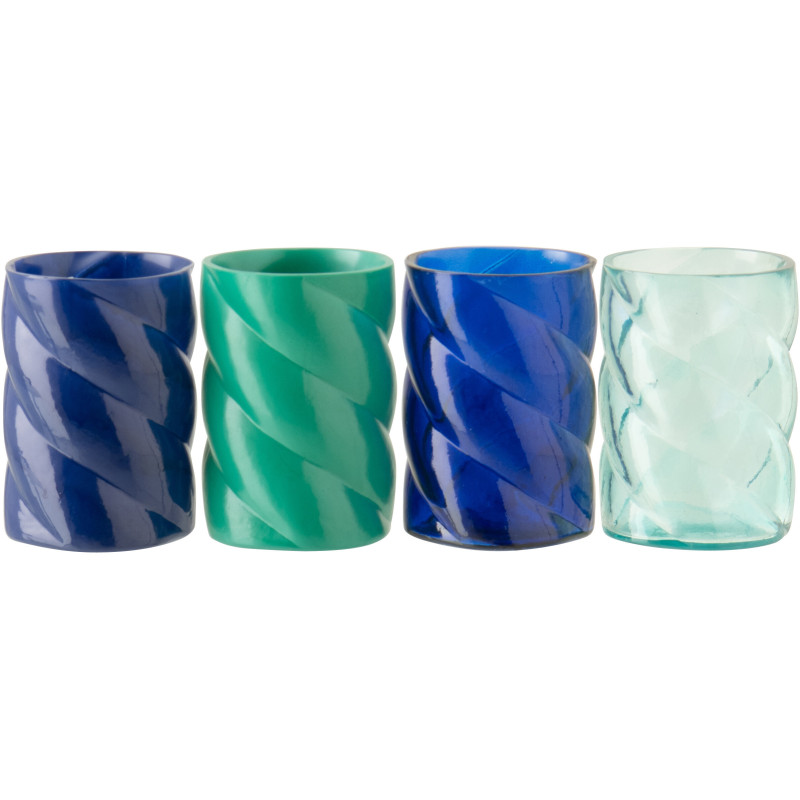 Lot de 4 Photophores design Torsadé D 7 cm Verre Bleu Vert Torsalia 