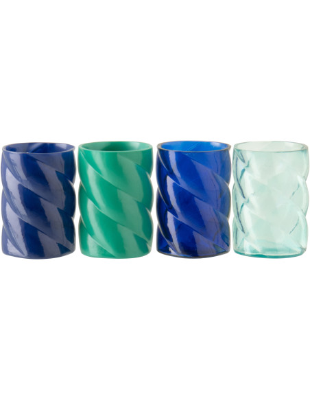 Lot de 4 Photophores design Torsadé D 7 cm Verre Bleu Vert Torsalia 
