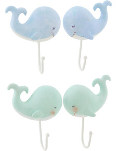 Lot de 4 Patères bord de mer Pieuvres Résine Bleu clair Vert clair Bloopa 