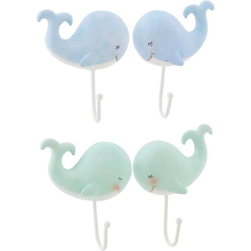 Lot de 4 Patères bord de mer Pieuvres Résine Bleu clair Vert clair Bloopa 
