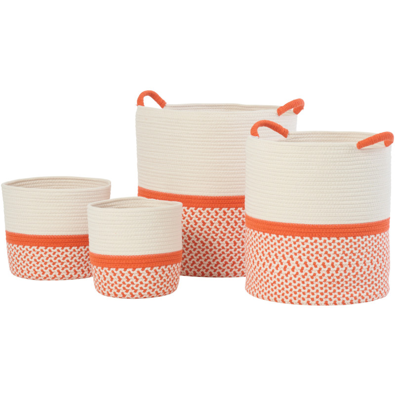 Lot de 4 Paniers de rangement bohème Tissu Coton Blanc Orange Tressé Sirrocco 