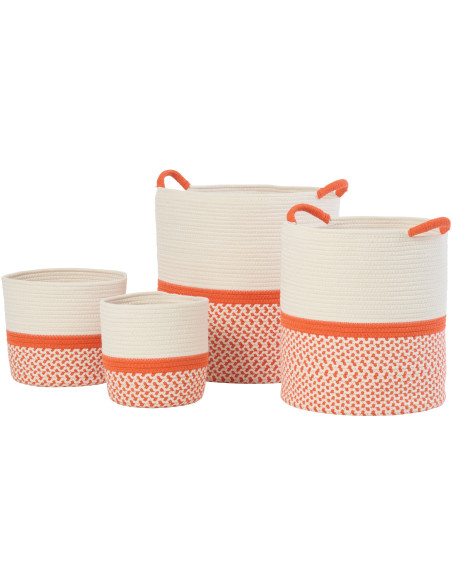 Lot de 4 Paniers de rangement bohème Tissu Coton Blanc Orange Tressé Sirrocco 