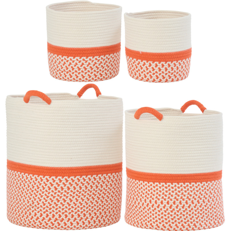 Lot de 4 Paniers de rangement bohème Tissu Coton Blanc Orange Tressé Sirrocco 