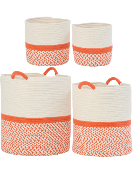 Lot de 4 Paniers de rangement bohème Tissu Coton Blanc Orange Tressé Sirrocco 